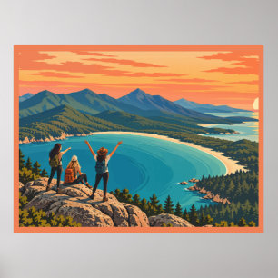 Vintage Tasmanien Mädchen Wandern Sonnenuntergang Poster