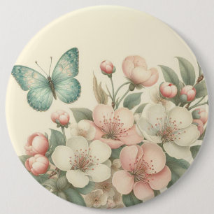 Vintage Tasse der Flora/des Federschmetterlings Button