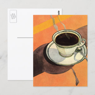 Vintage Tasse Kaffee, Saucer, Löffel, Retro Diner Postkarte