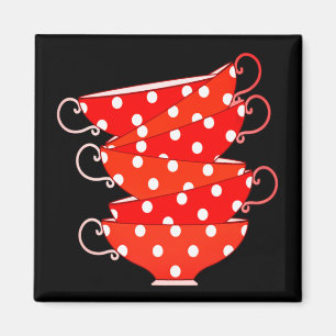 Vintage-Tassentasse im Polka-Punkt-Design rot schw Magnet