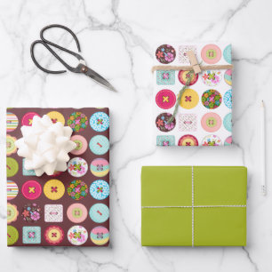 Vintage Tasten mit Blume und Polka-Punkten Geschenkpapier Set