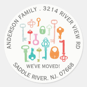 Vintage Tasten   Neue Zuhause-Adressenaufkleber Runder Aufkleber