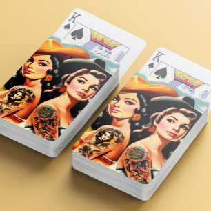 Vintage tätowierte Cowgirls Spielkarten
