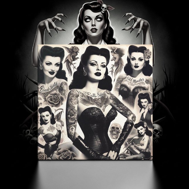 Vintage-Tätowierte-Goth-Frau-Collage Fliese (Von Creator hochgeladen)