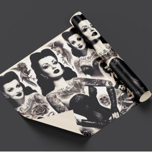 Vintage-Tätowierte-Goth-Frau-Collage Geschenkpapier