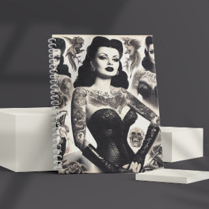 Vintage-Tätowierte-Goth-Frau-Collage Notizbuch