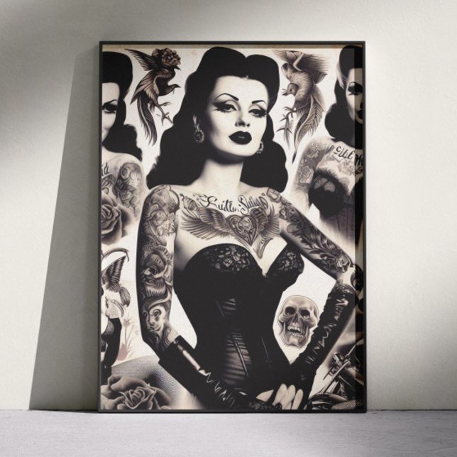 Vintage-Tätowierte-Goth-Frau-Collage Poster (Von Creator hochgeladen)
