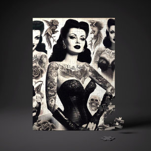 Vintage-Tätowierte-Goth-Frau-Collage Puzzle