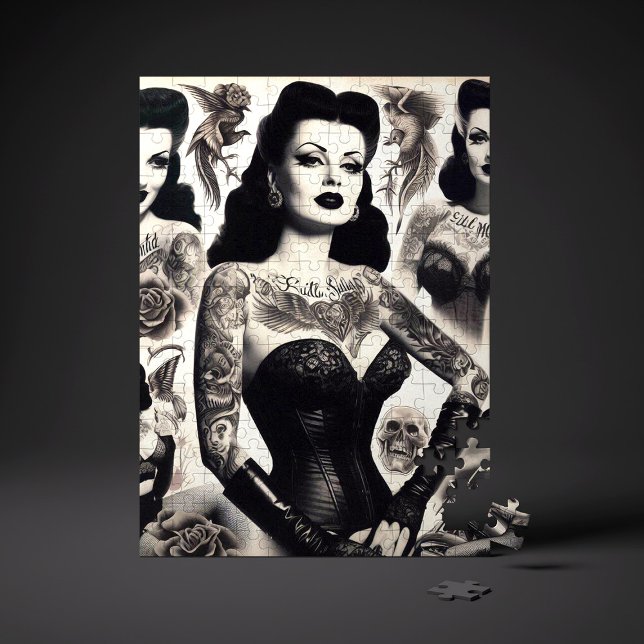 Vintage-Tätowierte-Goth-Frau-Collage Puzzle (Von Creator hochgeladen)