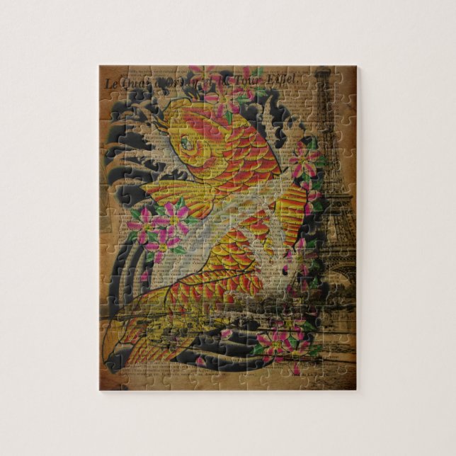 Vintage Tätowierung Paris japanische koi Fische Puzzle (Vertikal)