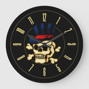 Vintage-Tätowierung Totenkopf mit Zylinder Große Wanduhr