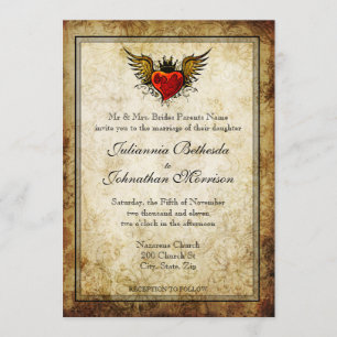 Vintage-Tattoo geflügelte Herz-Hochzeitseinladung Einladung