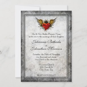 Vintage-Tattoo geflügelte Herz-Hochzeitseinladung Einladung
