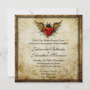 Vintage-Tattoo geflügelte Herz-Hochzeitseinladung Einladung