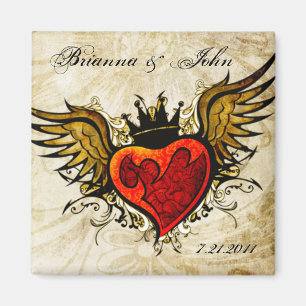 Vintage-Tattoo geflügeltes Herz personalisierter M Magnet