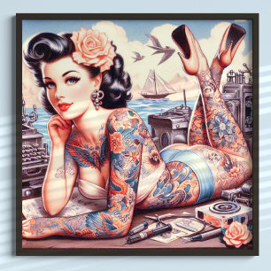 Vintage-Tattoo Old School Mädchen Poster