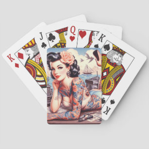 Vintage-Tattoo Old School Mädchen Spielkarten