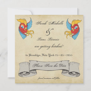 Vintage-Tattoo-Vögel Segler Hochzeit Save the Date