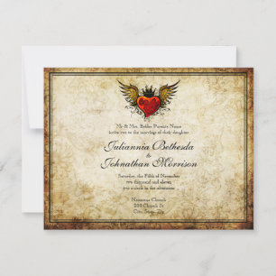Vintage Tattoo Winged Heart Hochzeit Einladung