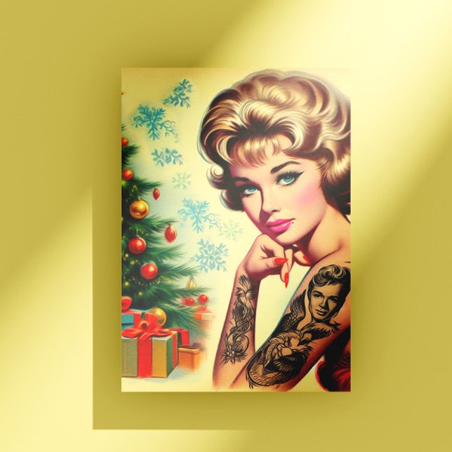 Vintage Tattooed Christmas Pin-up Postkarte (Von Creator hochgeladen)