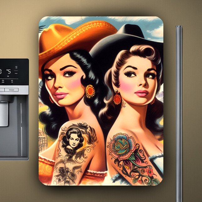 Vintage Tattooed Cowgirls Magnet (Von Creator hochgeladen)