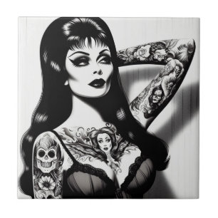 Vintage Tattooed Goth Girl Fliese