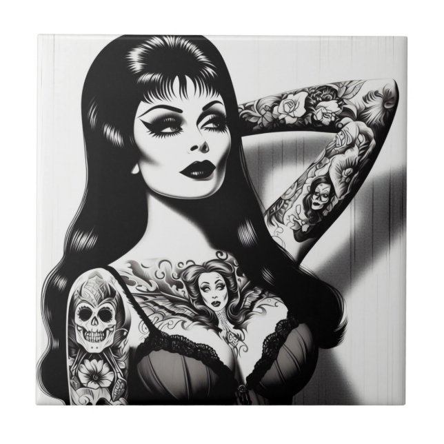 Vintage Tattooed Goth Girl Fliese (Vorderseite)