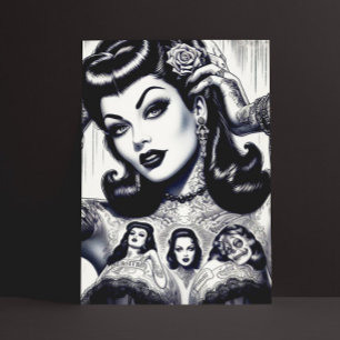 Vintage Tattooed Goth Girl Postkarte