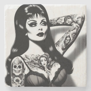 Vintage Tattooed Goth Girl Steinuntersetzer