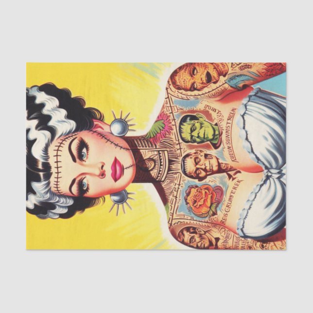 Vintage Tattoooid-Horror-Girl Seidenpapier (Vorderseite)