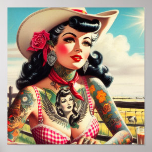Vintage Tattooot Country Pinup Poster