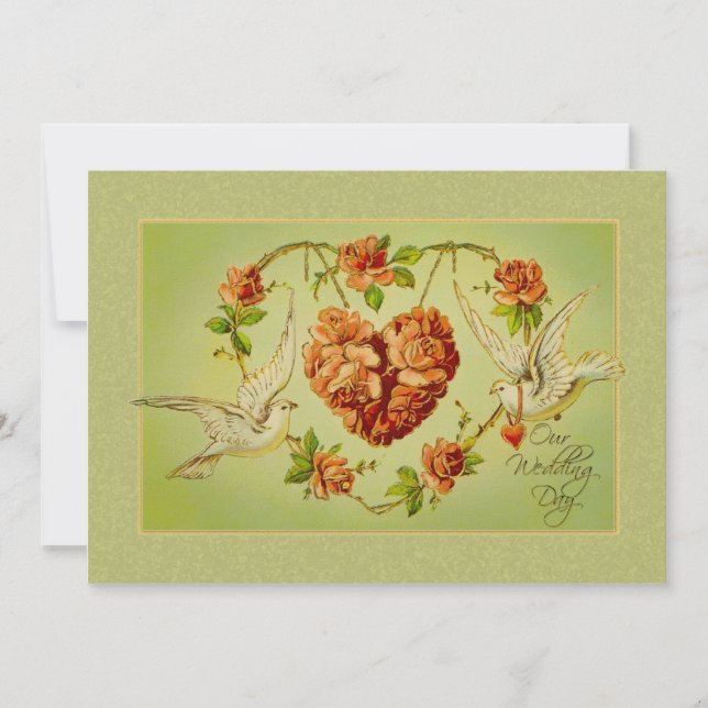Vintage Taube Rose Herz Hochzeit Einladung Sommer (Vorderseite)