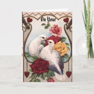 Vintage-Tauben-und-Rosen-Jubiläumskarte Karte