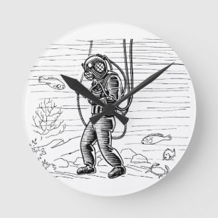 Vintage-Taucher - Ozean-Tauchanzug Runde Wanduhr