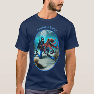 Vintage-Taucher tanzt mit einem großen Oktopus URM T-Shirt