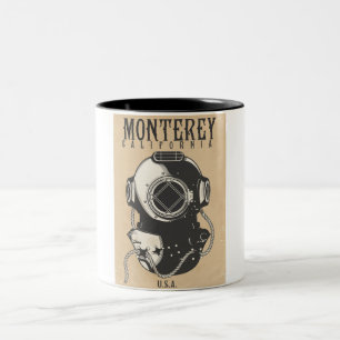Vintage-Tauchposter für Monterey Kalifornien USA Zweifarbige Tasse