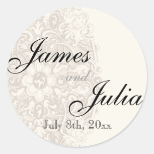 Vintage Taupe Lace - Hochzeit Siegel Runder Aufkleber