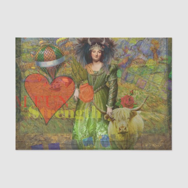 Vintage Taurus Classic Frauenportrait Gotische Kun Seidenpapier (Vorderseite)