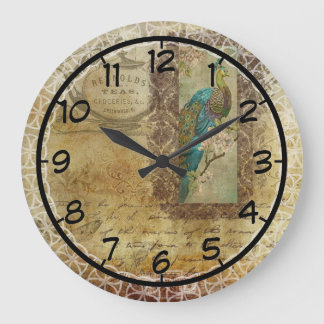 Vintage Tea Ad with Peacock Große Wanduhr