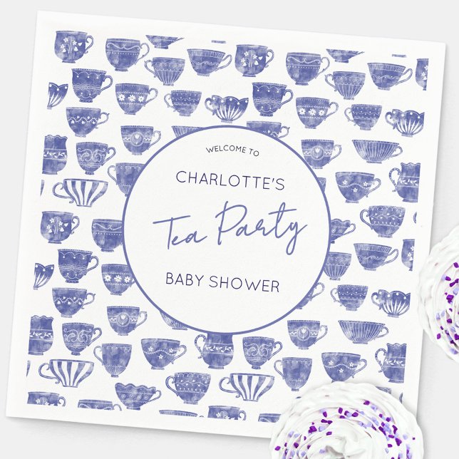 Vintage Tea Party Baby Shower Teacup Serviette (Baby shower tea party personalized name custom text paper napkins)