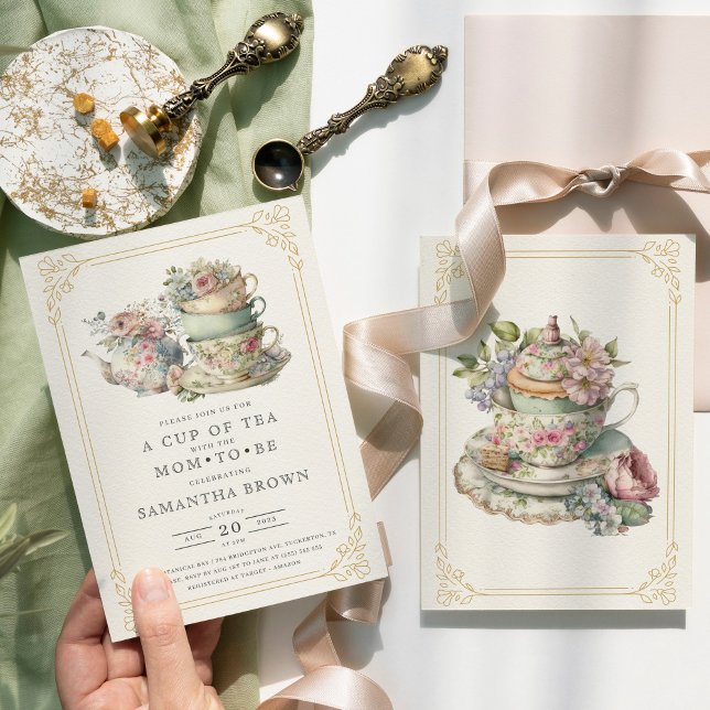 Vintage Tea Party Babydusche Einladung (Von Creator hochgeladen)