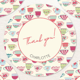 Vintage Tea Party Teacup Thank You Personalized Runder Aufkleber