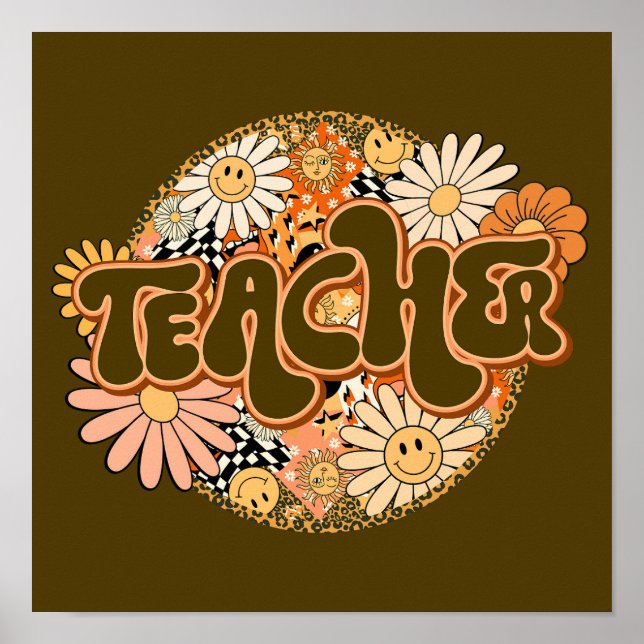 Vintage "Teacher" with Smiling Daisies Poster (Vorne)