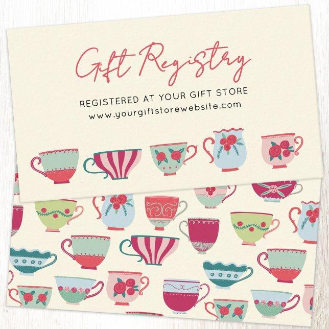 Vintage Teacup Baby Shower Gift Registry Begleitkarte (Vintage teacup tea party baby shower gift registry enclosure card)