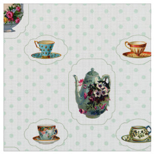Vintage Teacups und Polka-Punkte Stoff