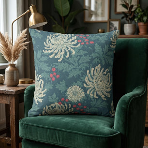 Vintage Teal Chrysanthemen-Blumenmuster Kissen