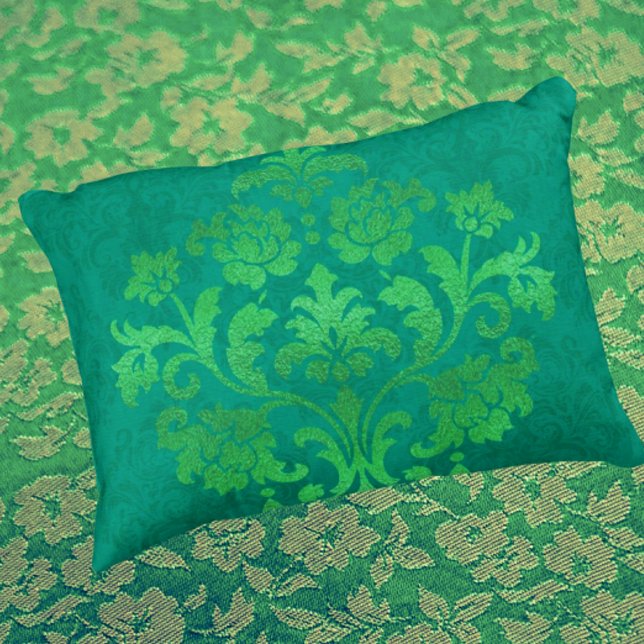 Vintage Teal Damask Gold Medallian Throw Pillow Dekokissen (Teal green gold elegance!)