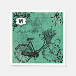 Vintage Teal Fahrrad personalisierte Papiertücher Serviette