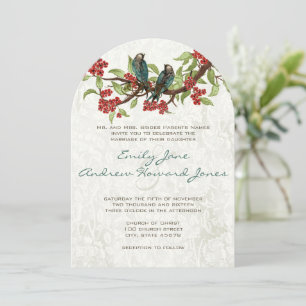 Vintage Teal Liebesvögel rote Kirschblüte Einladung