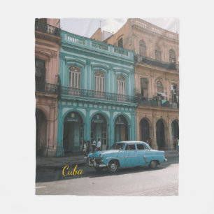 Vintage Teal Oldtimer Altes Havanna Kuba Kolonial Fleecedecke